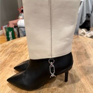 Aquatalia Two-Tone Black and Cream Heeled Boots